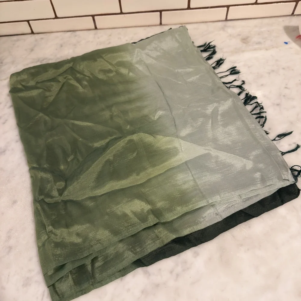 Ombre Silk Scarf Shawl Wrap Green Dip Dye Fringed